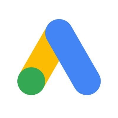 Google Ads logo: blue rounded bar and yellow bar forming an A with a green circle at the lower left.