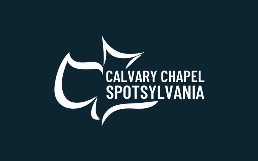 Calvary Chapel Spotsylvania logo on a dark teal background with a white abstract emblem and bold text.